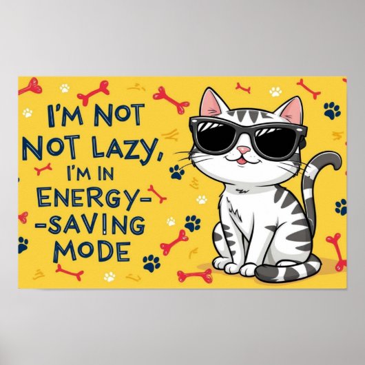 Funny Cat Poster, Cartoon Katze mit Sonnenbrille Poster (Vorne)