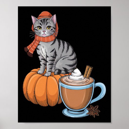 Funny Cat Pumpkin Gewürzkaffee Erntedank Herbst Poster (Vorne)