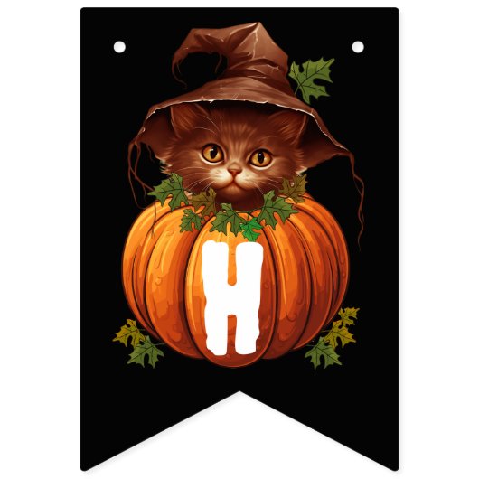 FUNNY CAT PUMPKIN HAPPY HALLOWEEN WIMPELKETTE (Zweite Fahne)