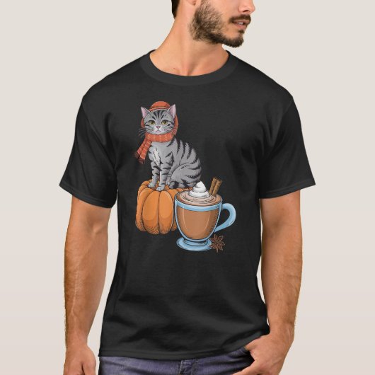 Funny Cat Pumpkin Spice Coffee Thanksgiving Autumn T-Shirt (Vorderseite)