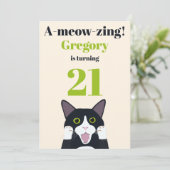 Funny Cat Pun 21. Party Einladung (Stehend Vorderseite)