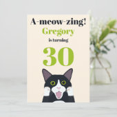 Funny Cat Pun 30. Party Einladung (Stehend Vorderseite)