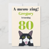 Funny Cat Pun 80. Geburtstagsfeier Einladung (Vorderseite)
