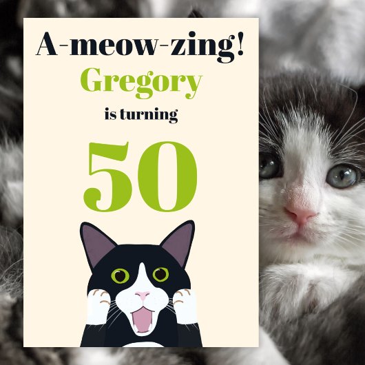 Funny Cat Pun zum 50. Geburtstag Einladung