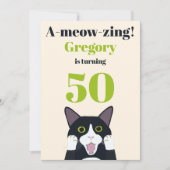 Funny Cat Pun zum 50. Geburtstag Einladung (Vorderseite)