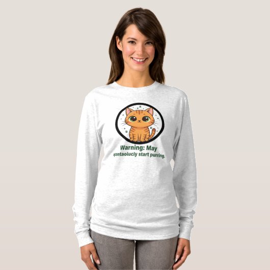 Funny Cat Purring Warning Long Sleeve T-Shirt (Vorne ganz)