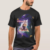 Funny Cat Rainbow Laser Eyes Riding Pizza Astronau T-Shirt (Vorderseite)