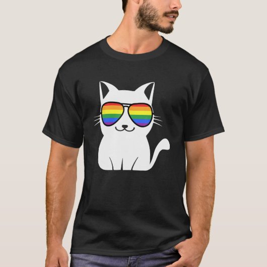 Funny Cat Rainbow Sunglasses Cute Animal Lovers LG T-Shirt (Vorderseite)