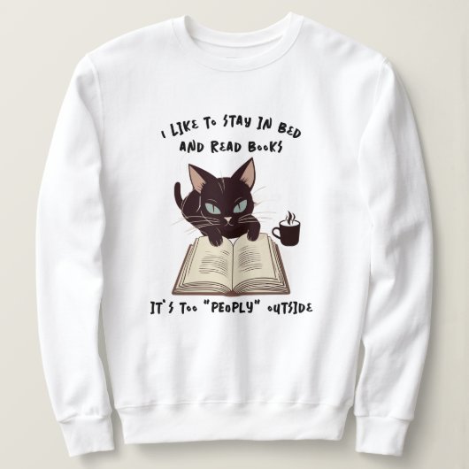 Funny Cat Reading Book Sweatshirt, Bleibe im Bett Sweatshirt (Design vorne)