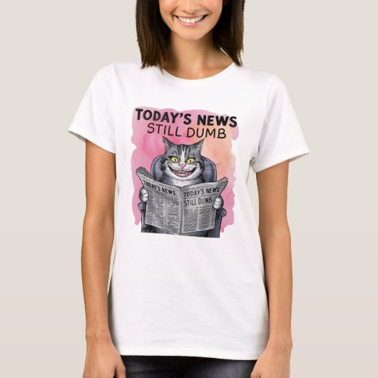 Funny Cat Reading Newspapier T-Shirt (Vorderseite)