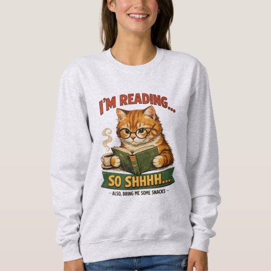 Funny Cat Reading Retro Book Lover Sweatshirt (Vorderseite)