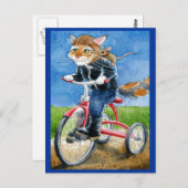 Funny Cat Ride Tricycle Postkarte (Vorne/Hinten)