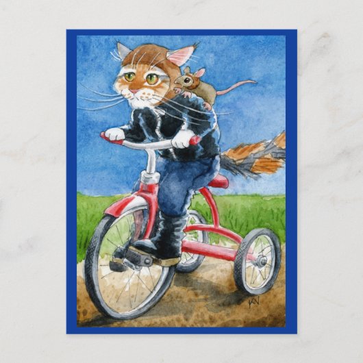 Funny Cat Ride Tricycle Postkarte (Vorderseite)