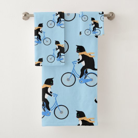 Funny Cat Riding Bicycle Personalisiert Blue Badhandtuch Set (Insitu)