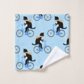 Funny Cat Riding Bicycle Personalisiert Blue Badhandtuch Set (Waschlappen)