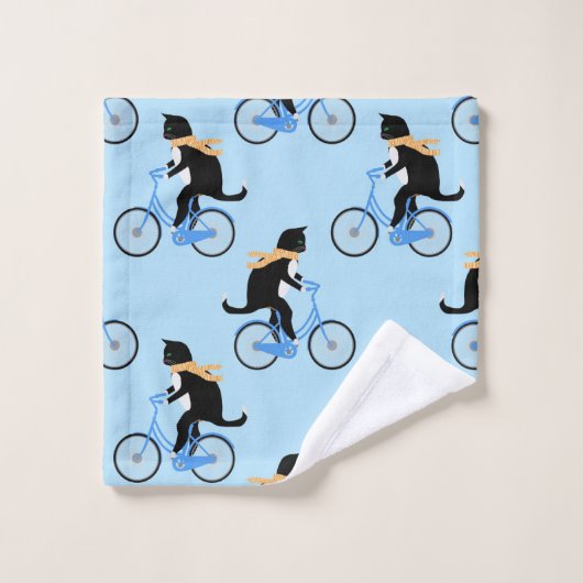 Funny Cat Riding Bicycle Personalisiert Blue Badhandtuch Set (Waschlappen)