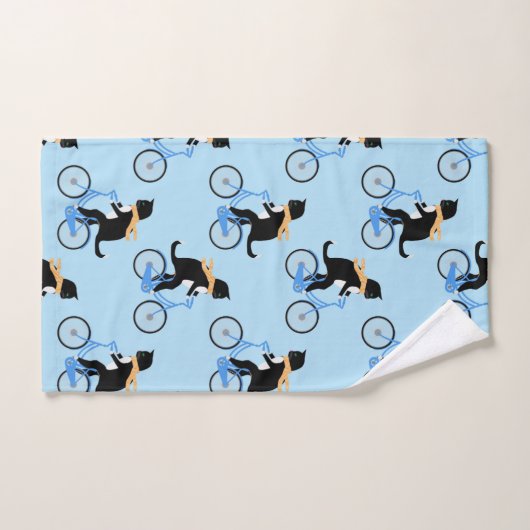 Funny Cat Riding Bicycle Personalisiert Blue Badhandtuch Set (Handtuch)