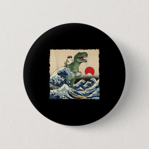 Funny Cat Riding Dinosaur Coole Katze In Sungles W Button