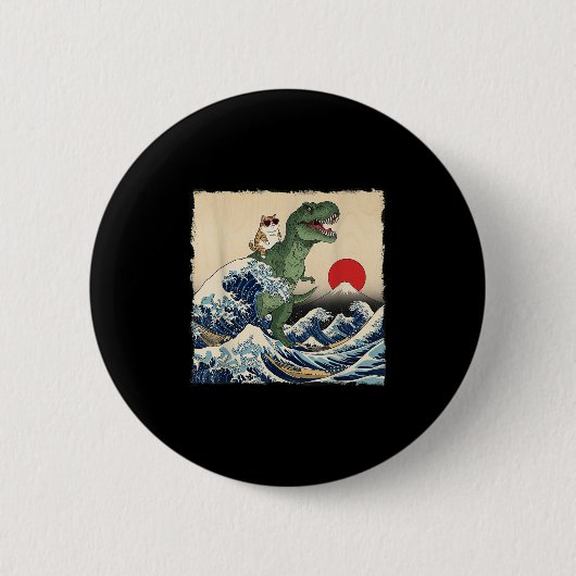 Funny Cat Riding Dinosaur Coole Katze In Sungles W Button (Vorderseite)