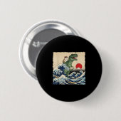 Funny Cat Riding Dinosaur Coole Katze In Sungles W Button (Vorne & Hinten)