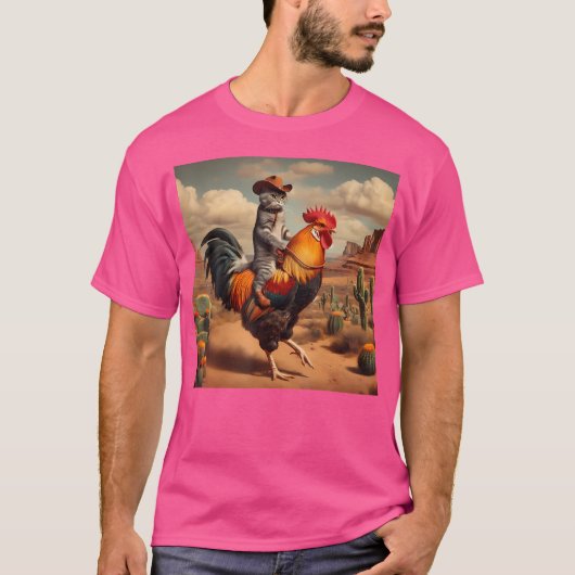 Funny Cat Riding Rooster Cowboy Rodeo Cat Riding C T-Shirt (Vorderseite)