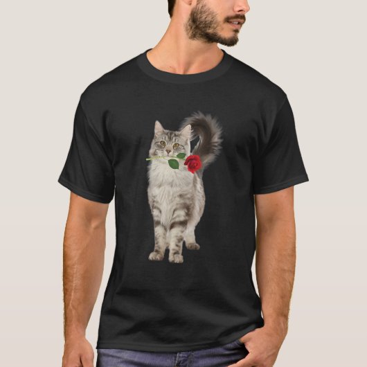 Funny Cat Rose Valentine Day Animal Lovers Kitten T-Shirt (Vorderseite)