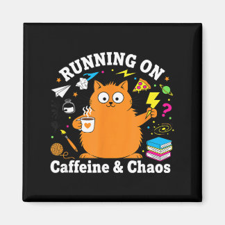 Funny Cat Running on Caffeine and Chaos Love Magnet