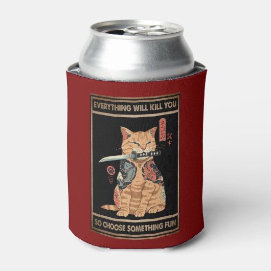 Funny Cat Samurai Alles wird dich töten Dosenkühler (Kanne Vorderseite)