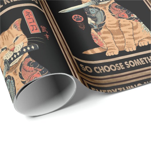 Funny Cat Samurai Alles wird dich töten Geschenkpapier (Rolleneckpunkt)