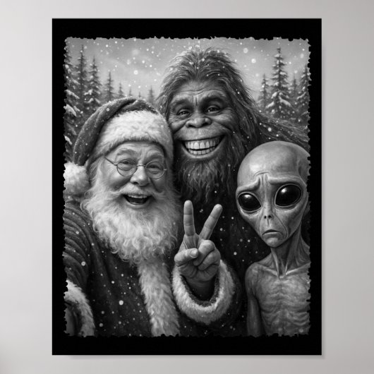 Funny Cat Santa Bigfoot Alien Christmas Selfie Tee Poster (Vorne)