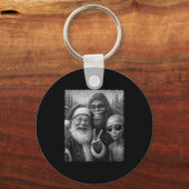 Funny Cat Santa Bigfoot Alien Christmas Selfie Tee Schlüsselanhänger (Vorderseite)