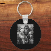 Funny Cat Santa Bigfoot Alien Christmas Selfie Tee Schlüsselanhänger (Vorderseite)