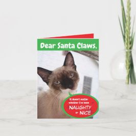 Funny Cat Santa Claws Feiertag geklappte Grußkarte Feiertagskarte