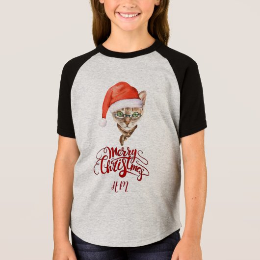 Funny Cat Santa Winter Frohe Weihnachten T-Shirt (Vorderseite)