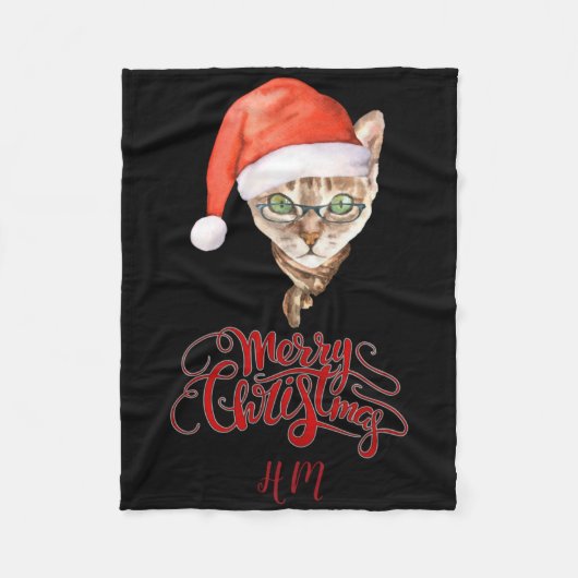 Funny Cat Santa Winter Merry Christmas T Shirt Fleecedecke (Vorderseite)