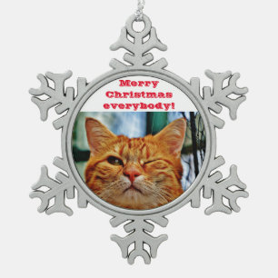 Funny Cat Schneeflocken Zinn-Ornament