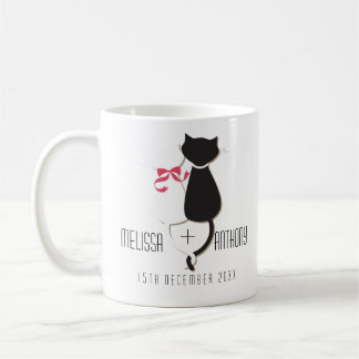 Funny Cat Schwanzes Couple Monogram Wedding Verlob Kaffeetasse