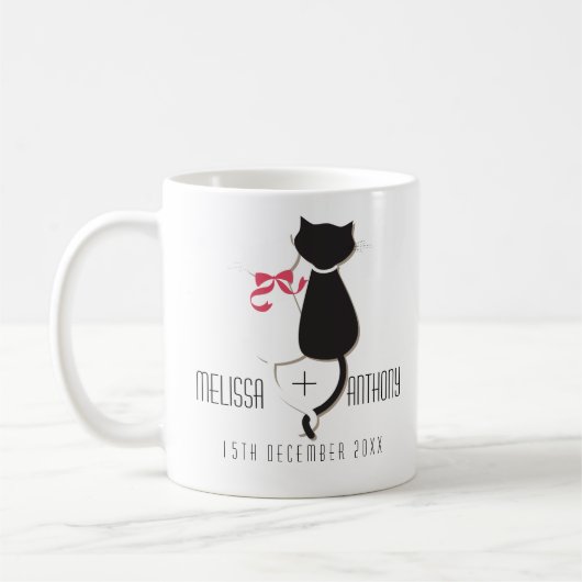 Funny Cat Schwanzes Couple Monogram Wedding Verlob Kaffeetasse (Links)