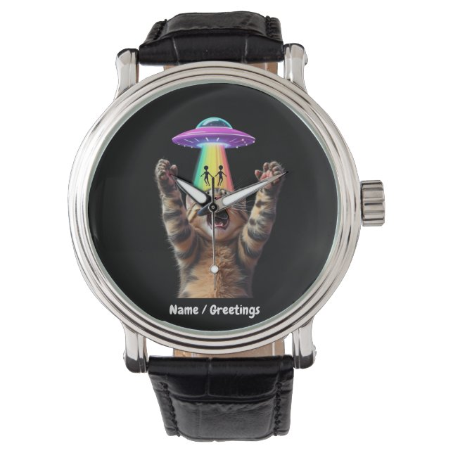 Funny Cat Selfie Alien UFO Unglaublich witzig anpa Armbanduhr (Vorderseite)