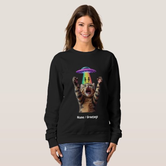 Funny Cat Selfie Alien UFO Unglaublich witzig anpa Sweatshirt (Vorne ganz)