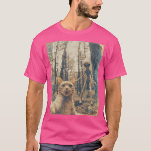 Funny Cat Selfie Alien Vintag Ufo Alien Cat Foto T-Shirt