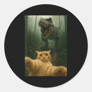 Funny Cat Selfie Dinosaur Meme Animals Lover Graph Runder Aufkleber