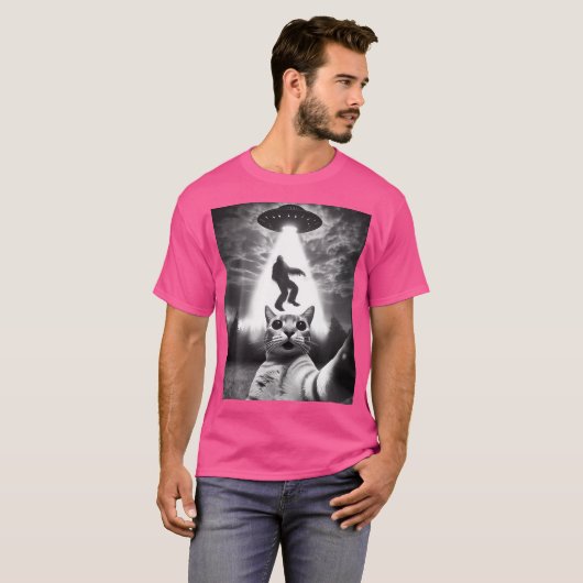 Funny Cat Selfie Flying Alien Ufo Abduction Bigfoo T-Shirt (Vorne ganz)