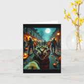 Funny Cat Selfie Halloween Zombies Humor  Karte (Gelbe Blume)