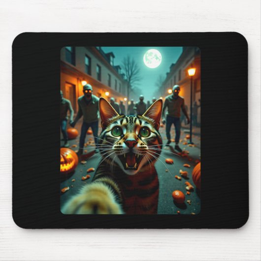 Funny Cat Selfie Halloween Zombies Humor  Mousepad (Vorne)