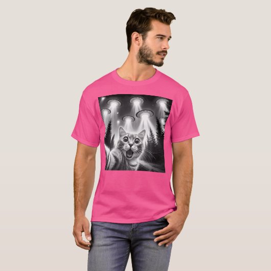 Funny Cat Selfie mit Alien Ufo Cat Lover T-Shirt (Vorne ganz)