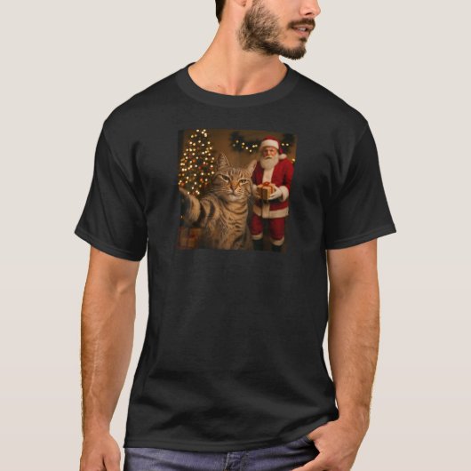Funny Cat Selfie mit dem Weihnachtsmann Weihnachts T-Shirt (Vorderseite)