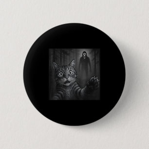 Funny Cat Selfie mit Ghost Halloween erschreckt Cr Button