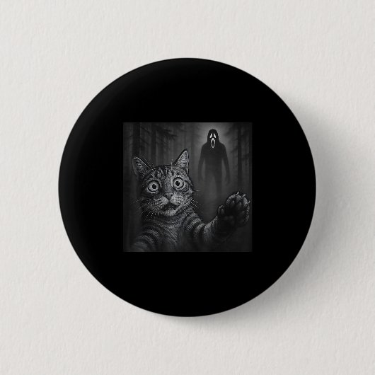 Funny Cat Selfie mit Ghost Halloween erschreckt Cr Button (Vorderseite)