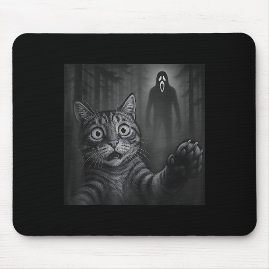 Funny Cat Selfie mit Ghost Halloween erschreckt Cr Mousepad (Vorne)